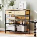 Skänk med Lådor och Hyllplan Natur Trä och Vit Spånskiva för Kök och Vardagsrum Rymlig Förvaringsmöbel med Modern Design Stabil Konstruktion 90 cm
