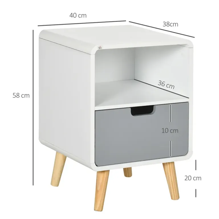 Sängbord i Skandinavisk med Stor Låda Vit 40 x 38 x 58 cm