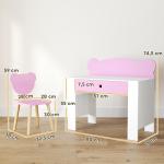 Björnformat Skrivbordsset för Barn med Bord och Stol med Låda för 3-8 År, Rosa