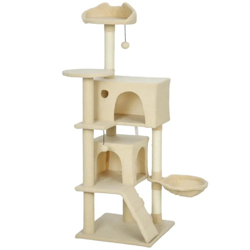 Katträd Beige Plysch och Sisal för Katter Högt 140 Cm