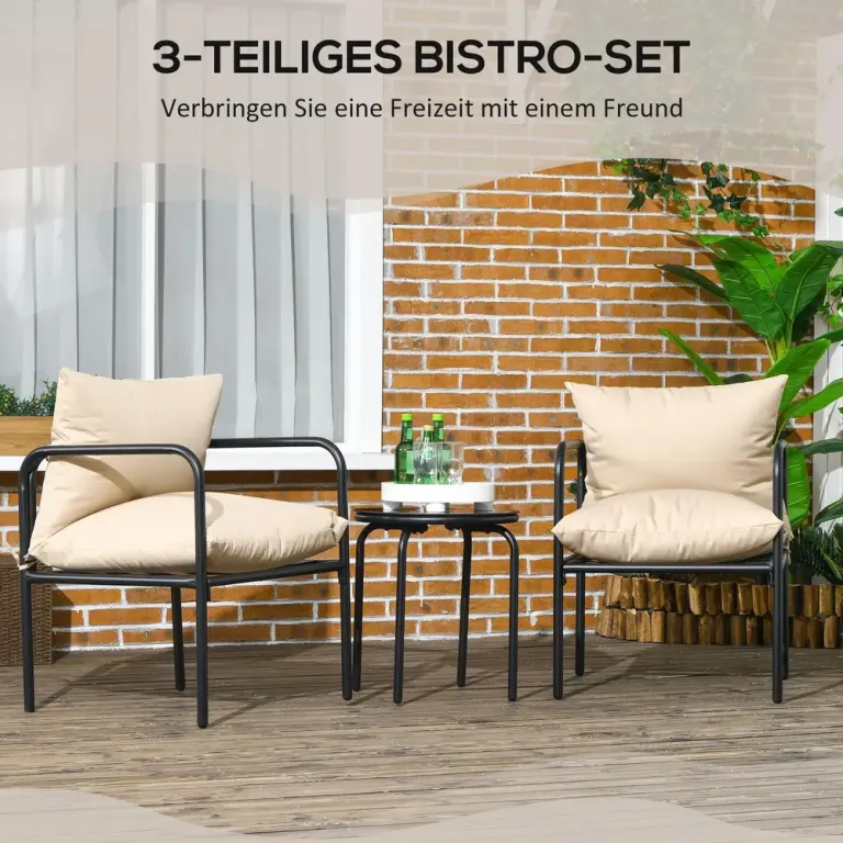 Trädgårdsmöbelset Bistroset Beige av Stål 3 Delar 2