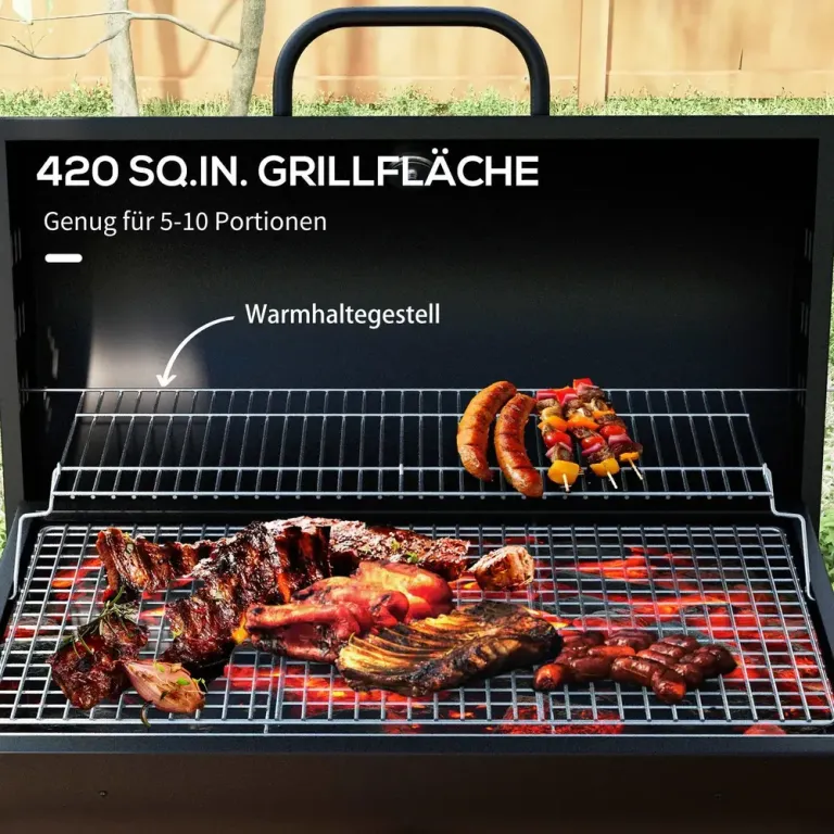 Kolgrill Bbq Rökare med Lock Svart 95 x 71,5 x 102 cm