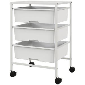 Rullvagn Serveringsvagn Vit av Plast och Metall för Kök och Vardagsrum med 3 Våningar och Handtag 40,8 x 33,5 x 60,5 cm