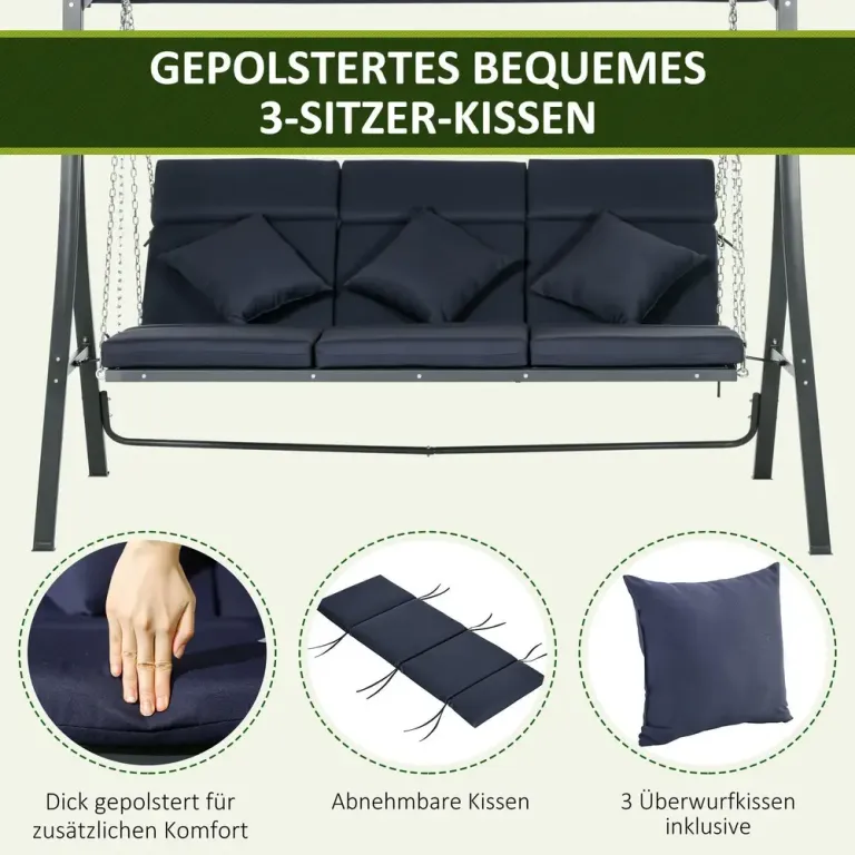 Hammock för Trädgård 3-Sits med Soltak, Mörkblå