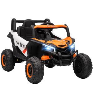 12V Elektrisk Barnbil med Fjärrkontroll, Säkerhetsbälte, Horn, LED och USB för 3-5 År, Orange
