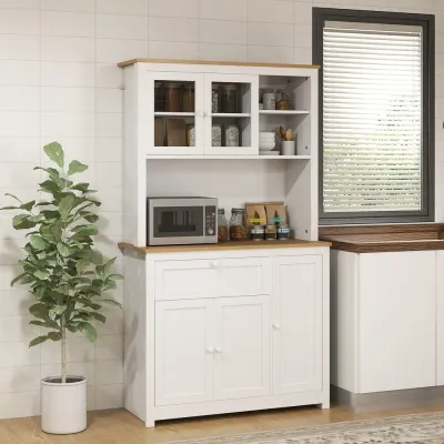 Köksskåp Vitrinskåp med Låda Vit av Trä 100 x 40 x 180 cm