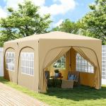 Lusthus Paviljong Pop-Up Partytält Sandfärgad av Polyester och Metall för Trädgård och Camping Vintertätt Tält med 6 Sidopaneler 3 x 6 m