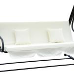 Hammock med Justerbart Tak 3-Sits Trädgårdsgunga med Fällbart Ryggstöd och Bricka Solsäng Krämvit