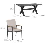 Matgrupp i Metall 6 Personer, Modern Utemöbel med Bord och Stolar, Väderbeständig Design för Terrass, Svart/Grå, 175 x 92,5 x 73 cm