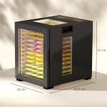 Food Dehydrator 850 W, 40-70°C med 48-timmarstimer och 12 Brickor i Rostfritt Stål, Svart