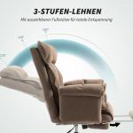Ergonomisk Kontorsstol med Fällbart Ryggstöd, Fotstöd och Mjukt Tyg, Ljusbrun