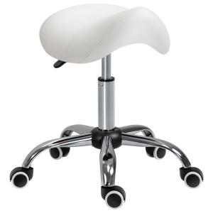 Rullpall Sadelpall Vit Konstläder för Kontor och Hem Höj- och Sänkbar Ergonomisk Snurrstol