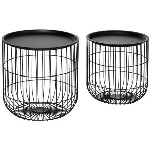 Soffbord Sidobord Set om 2 Svart av Stål för Vardagsrum och Modern Inredning Scandi Design med Förvaringsutrymme Praktisk