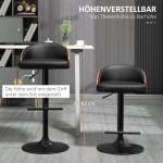 Barstolar i Konstläder 2-Pack, Snurrbara Köksstolar med Ryggstöd och Fotstöd, Justerbar Höjd för Bar och Kök, Svart, 48 x 49,5 x 76-96 cm