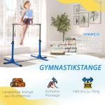 Gymnastikstång Stabil Blå Trä Stål för Barn Från 3 År med Justerbar Höjd i 13 Steg Upp till 75 kg för Lek och Sport