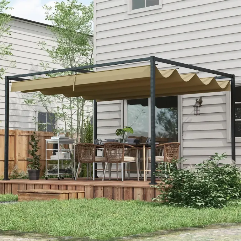 Pergola Trädgårdspaviljong med Tak Khaki av Stål 4 x 3 m