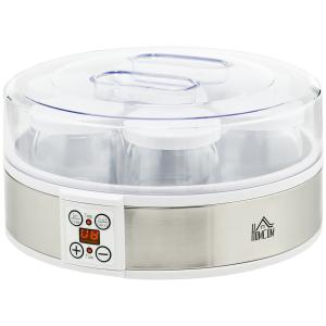 Yoghurtmaskin med 7 Glas, Rostfritt Stål, Silver + Vit, 24 x 24 x 13 cm