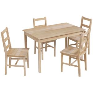 Matgrupp Matbordsset Natur av Massivt Trä för Matsal 5 Delar med Rektangulärt Bord och 4 Stolar Platsbesparande Design
