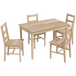 Matgrupp Matbordsset Natur av Massivt Trä för Matsal 5 Delar med Rektangulärt Bord och 4 Stolar Platsbesparande Design