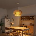 Hänglampa med 3 Våningar och Skärm i Hamparep för Vardagsrum och Matsal Ergonomisk och Elegant Ljusbrun Metall och Rep för Hemmet