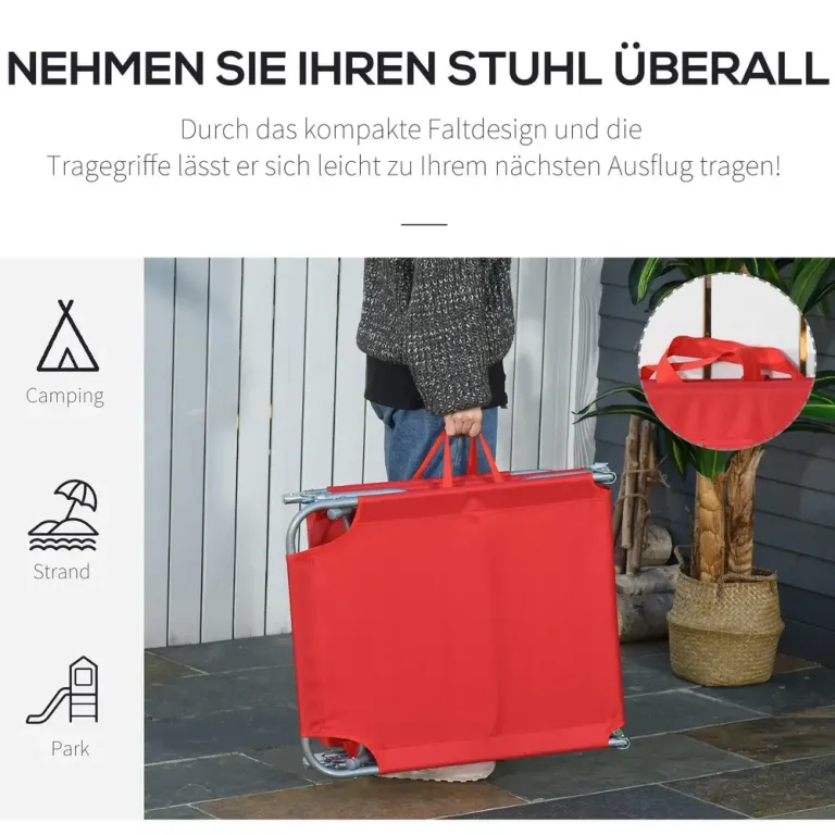 Solstol Strandstol Hopfällbar med Ryggstöd Röd av Polyester