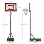 Basketstativ Basketkorg Svart av Stål och Plast för Utomhusbruk Höjdjusterbart Stativ med Hjul 160-210 cm
