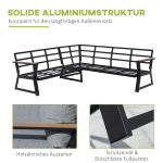Loungegrupp i Aluminium 4 Delar, Modern Utemöbel med L-Soffa och Bord, Bekväm Sittgrupp för Terrass, Grå