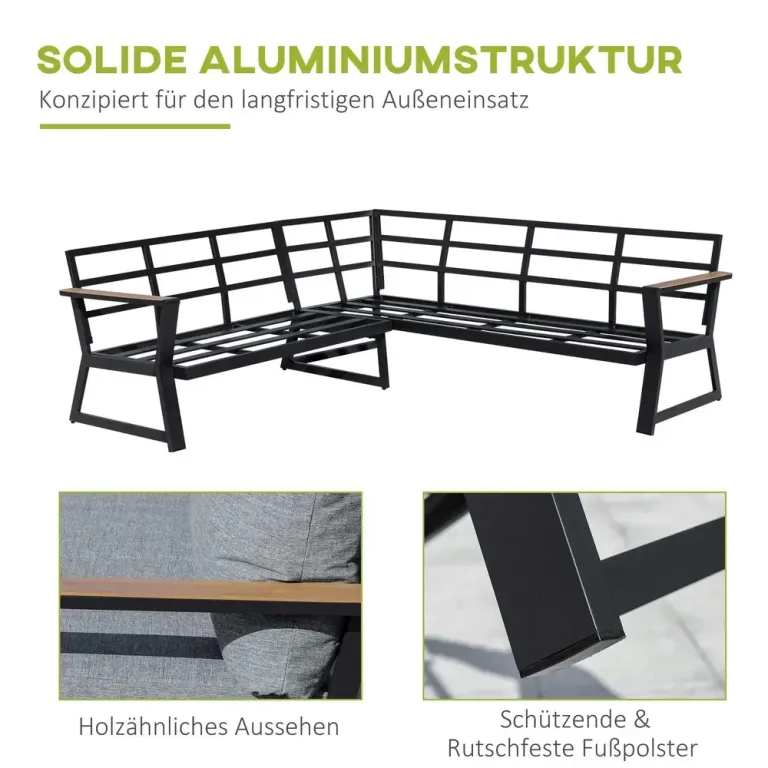 Loungegrupp i Aluminium 4 Delar Utemöbel med L-soffa