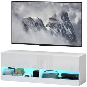 TV-Skåp Vägghängt Skåp med LED Belysning Högblank Vit av Trä för Vardagsrum Byrå med Öppna Hyllor 120 x 35 x 40,5 cm