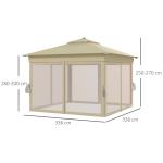 Pop-up Paviljong med LED-belysning och Myggnät för Trädgård Hållbar och Stabil Brun Polyester och Metall 3,3 x 3,3 m