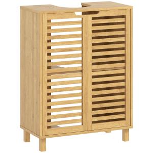 Tvättställsskåp Underskåp Naturfärgad Bambu för Badrum Förvaring under Handfat med Ribbade Dörrar Fukttålig Design 60 cm