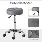 Ergonomisk Rullpall med Ryggstöd, Justerbar Snurrpall för Arbete och Skönhetsvård, Bekväm Sits i Sammet för Frisör och Klinik, Grå, 35 x 35 x 49-61 cm