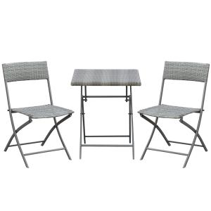 Bistroset i Konstrotting 3 Delar, Kompakt Balkonggrupp med Bord och Två Stolar, Inkluderar Dynor för Bekväm Sittning, Grå