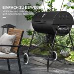 Kolgrill BBQ Rökare med Lock Svart av Metall för Camping och Terrass Mobil Grillvagn med Termometer 95 x 71,5 x 102 cm