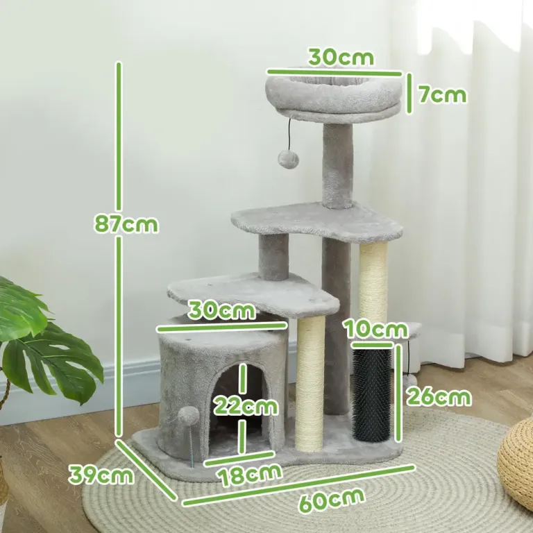 Klösträd Klöspelare Ljusgrå av Sisal och Plysch 87 cm