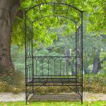 Rosenbåge med Integrerad Bänk Dekorativ Trädgårdssoffa med Spaljé för Klätterväxter Stabil Metallkonstruktion Svart 115 X 50 X 203 Cm