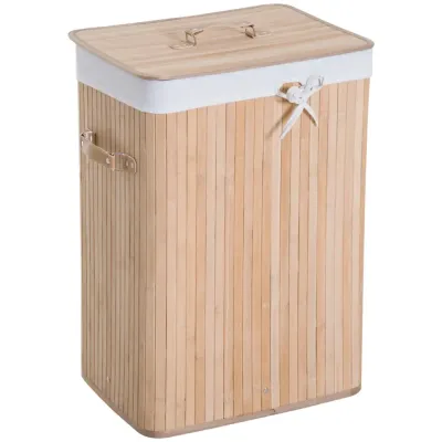 Tvättkorg Natur Bambu och Tyg 40 x 30 x 60 cm
