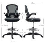 Ritstol med Justerbar Höjd och Fotstöd för Kontor och Ateljé Ergonomisk och Hållbar Svart Tyg och Plast 59 x 65 x 122 cm