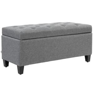 Bänk Förvaringsbänk Ljusgrå av Polyester och Gummiträ för Hall och Sovrum Stoppad Bröstbänk 100 x 40 x 44 cm