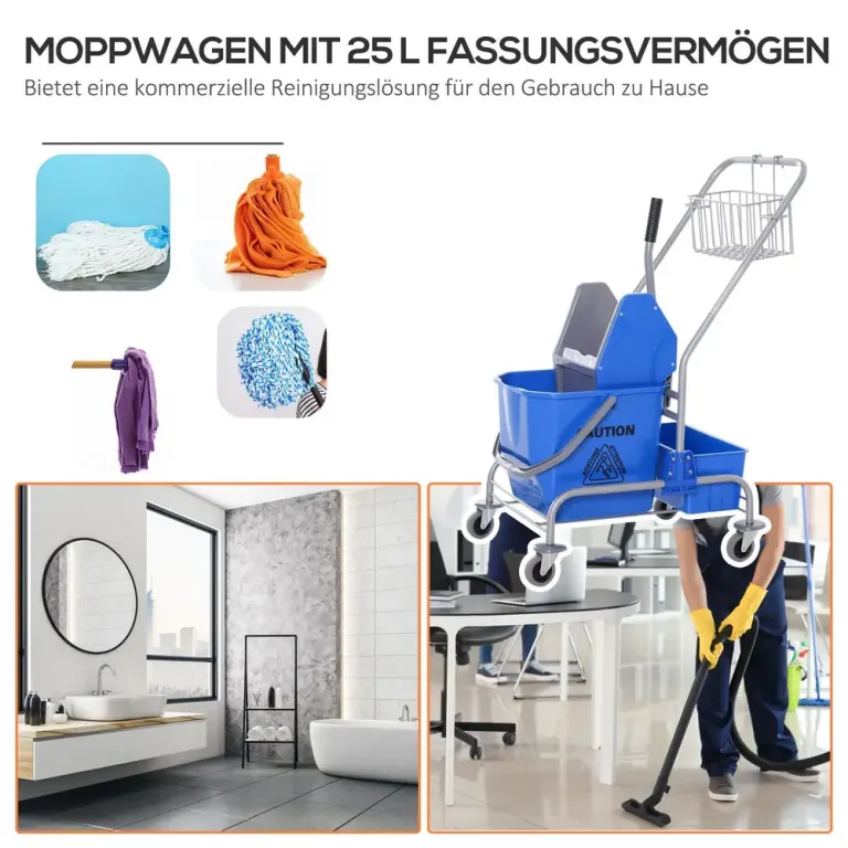 Städvagn Moppvagn med Vridare Blå av Plast för Hushåll