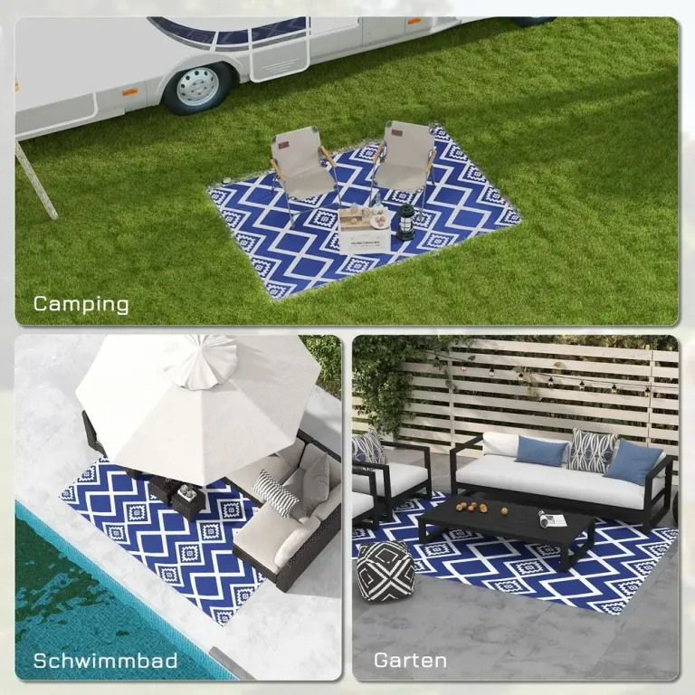 Utomhusmatta Plastmatta Blå och Vit av Plast 182 x 274 cm