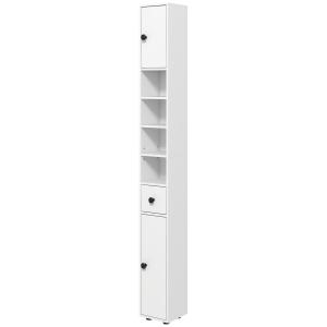 Badrumsskåp med 4 Hyllor, Låda och Slimmad Design i Spånskiva, Vit