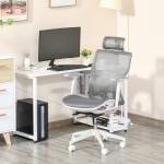 Kontorsstol, Skrivbordsstol, Snurrstol, Spelstol med Nackstöd, Svankkudde, 3D-armstöd, 3 Nivåer, 360° Svängbara Hjul, Höjdjusterbar, Ergonomisk, Meshtyg, Skum, Grå, 67 x 65 x 120–128 cm