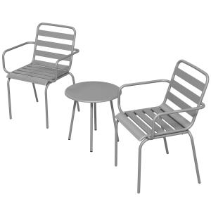 Bistroset Trädgårdsmöbelset Ljusgrå av Stål för Terrass 3 Delar med 1 Soffbord och 2 Stapelbara Stolar Balkongsittgrupp