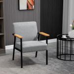 Accentfåtölj i Scandi Design, Linnelook, Gummiträ, Grå + Svart + Brun