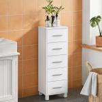 Badrumsskåp Smalt Vit MDF för Badrum Fristående Förvaring med 5 Lådor Platsbesparande Design för Handdukar och Hygienartiklar 95 cm