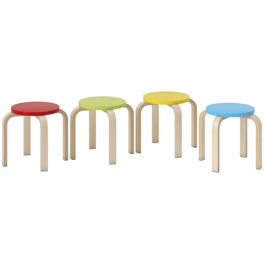 Set 4 Staplingspallar med Fotkuddar i Filt 36 x 36 x 30 cm