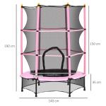 Barnstudsmatta Trädgårdstrampolin Rosa av Metall och Nät för Barn 3-10 År Studsmatta med Skyddsnät 50 kg Ø 140 cm