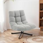 Fåtölj Roterbar Bred Ljusgrå Chenille och Stål för Vardagsrum Loungestol med Mjuk Sits och Vattenavvisande Tyg Modern Design Bekväm