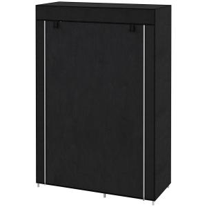 Tyggarderob Klädskåp Svart av Fibertyg och Metall för Sovrum Hopfällbar Garderob med 6 Fack Praktisk Förvaring 103 x 43 x 162,5 cm